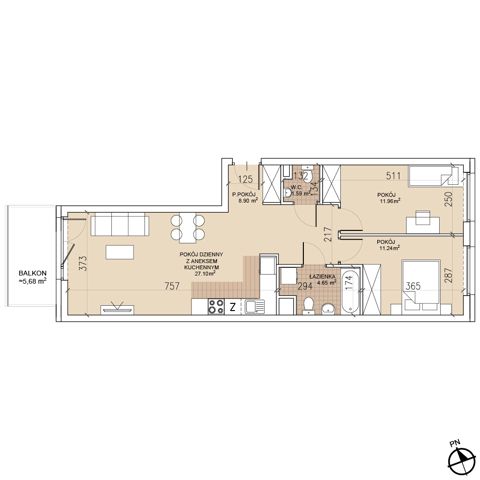 Plan 3 pok. 65m²