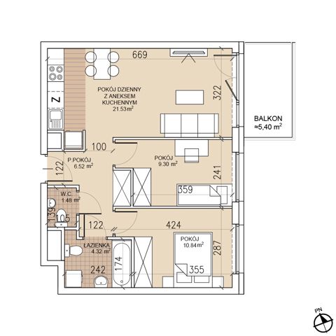 Plan 3 pok. 54m²