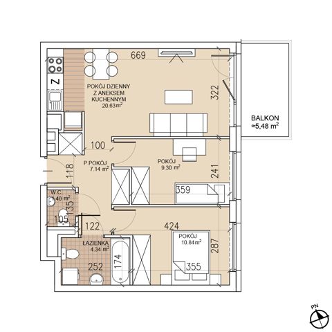 Plan 3 pok. 54m²