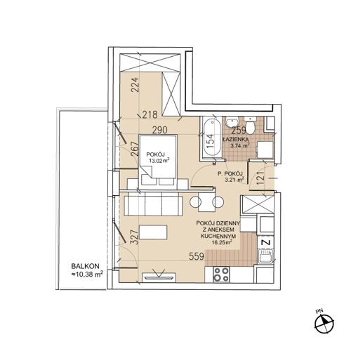Plan 2 pok. 36m²