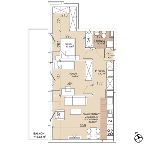 Plan 3 pok. 58m²