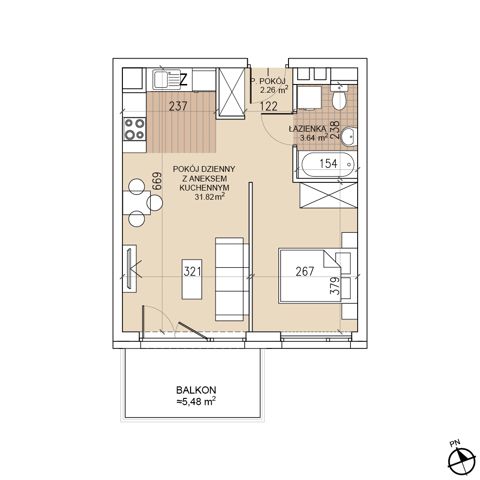 Plan 1 pok. 38m²