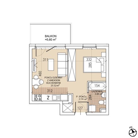 Plan 1 pok. 32m²