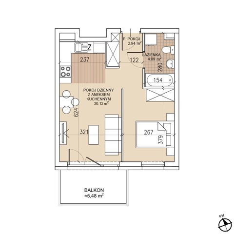 Plan 1 pok. 37m²