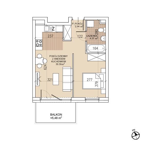 Plan 1 pok. 38m²