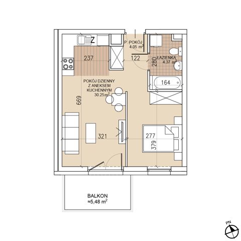 Plan 1 pok. 39m²