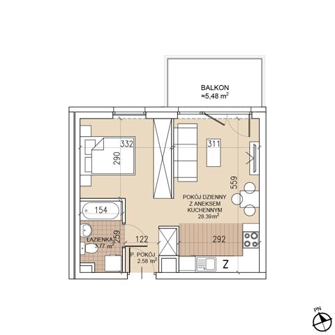 Plan 1 pok. 35m²