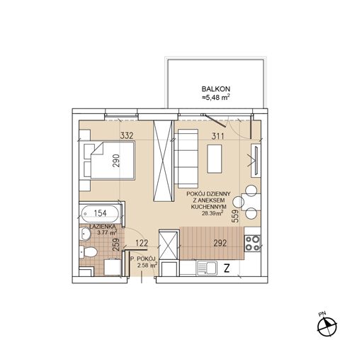 Plan 1 pok. 35m²