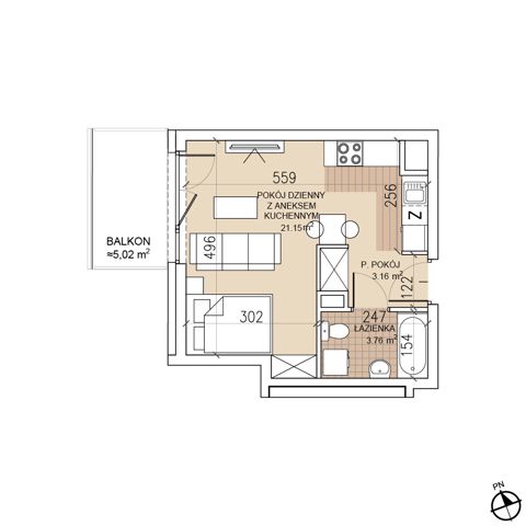 Plan 1 pok. 28m²
