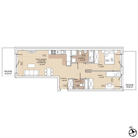 Plan 3 pok. 64m²