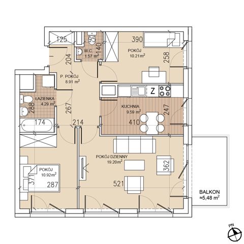 Plan 3 pok. 65m²