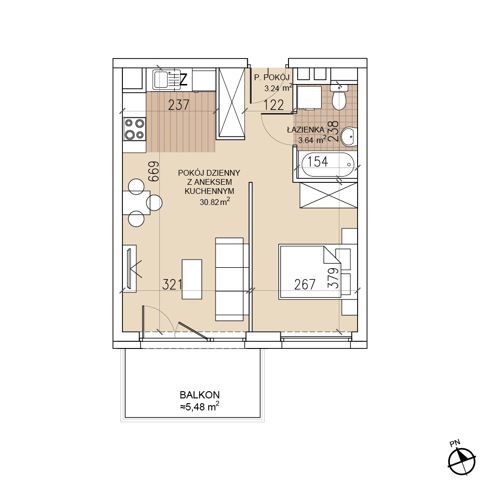 Plan 1 pok. 38m²