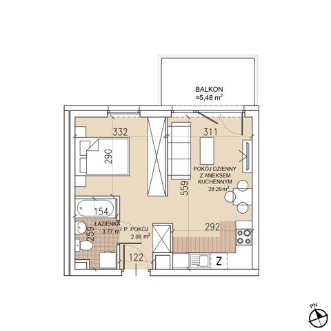 Plan 1 pok. 35m²