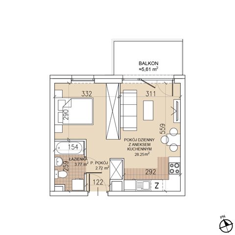 Plan 1 pok. 35m²