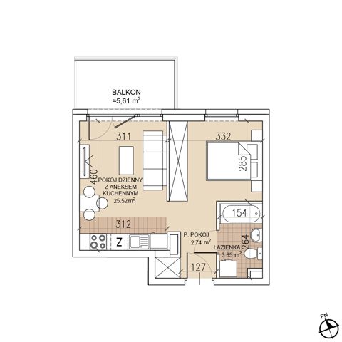 Plan 1 pok. 32m²
