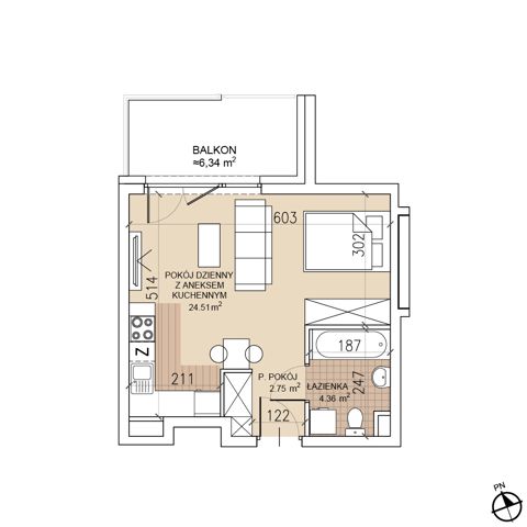 Plan 1 pok. 32m²