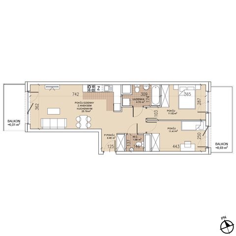 Plan 3 pok. 64m²