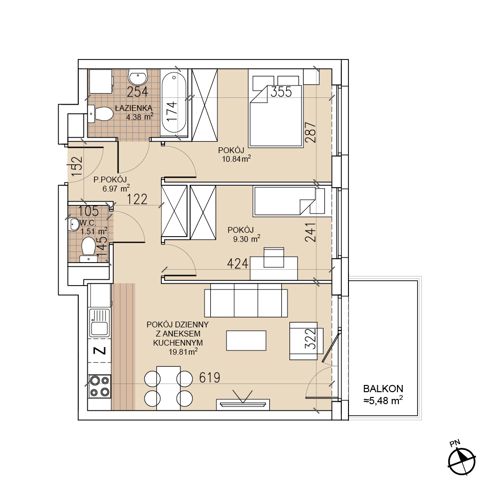 Plan 3 pok. 53m²