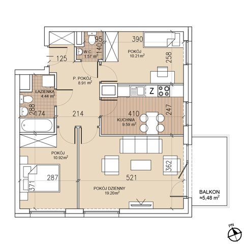 Plan 3 pok. 65m²