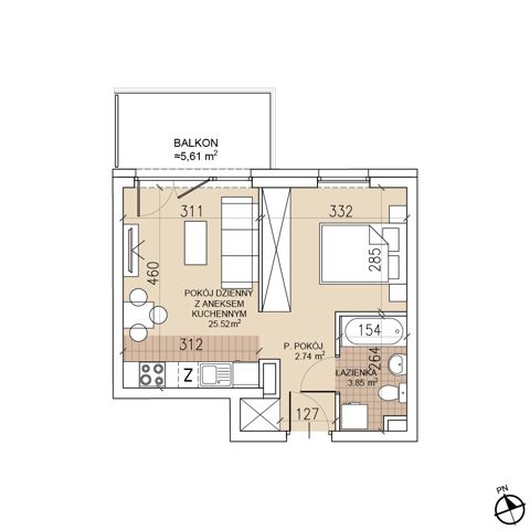 Plan 1 pok. 32m²