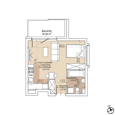 Plan 1 pok. 32m²
