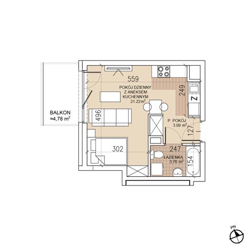Plan 1 pok. 28m²