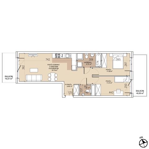 Plan 3 pok. 64m²