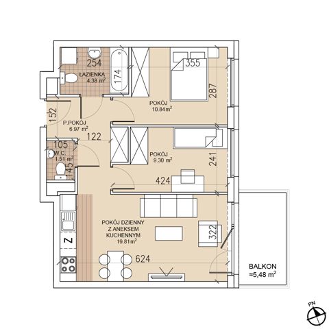 Plan 3 pok. 53m²