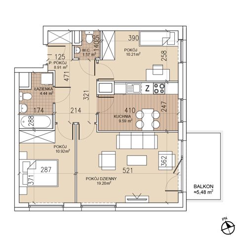 Plan 3 pok. 65m²