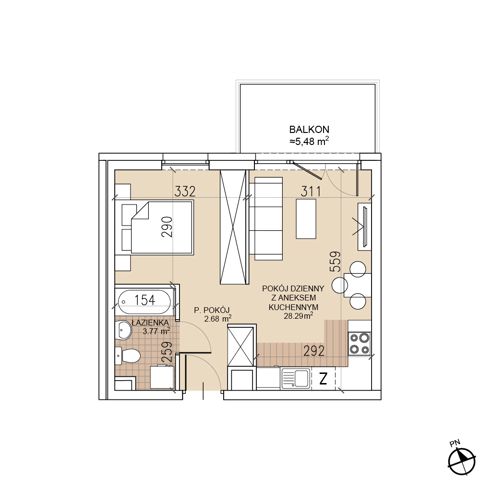 Plan 1 pok. 35m²