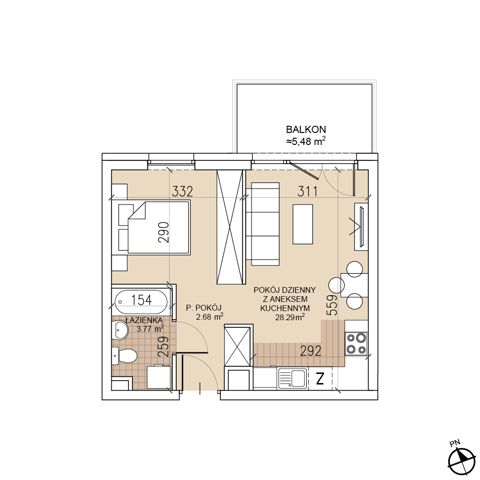Plan 1 pok. 35m²