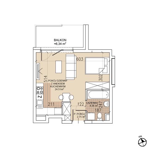 Plan 1 pok. 32m²