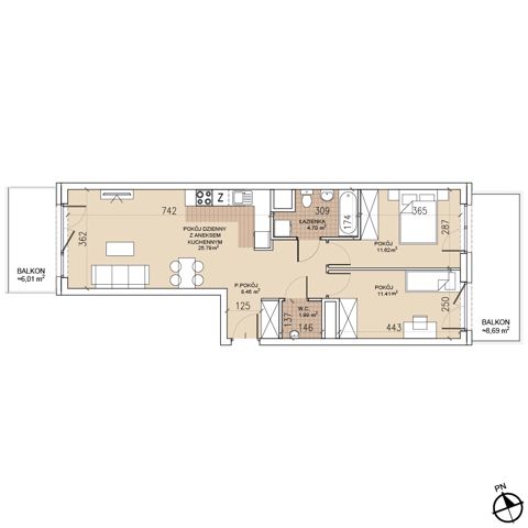 Plan 3 pok. 64m²