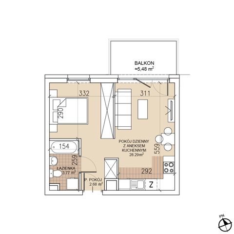 Plan 1 pok. 35m²