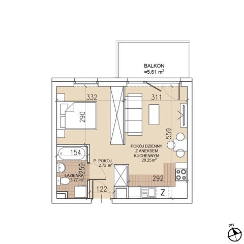 Plan 1 pok. 35m²