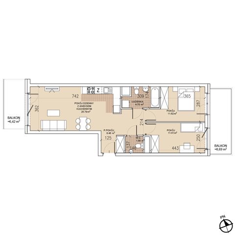 Plan 3 pok. 64m²
