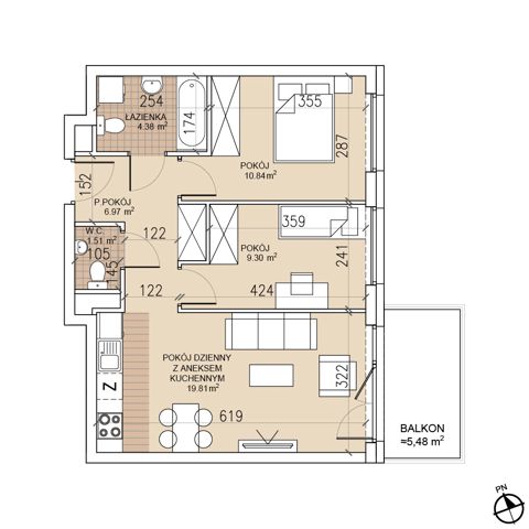 Plan 3 pok. 53m²