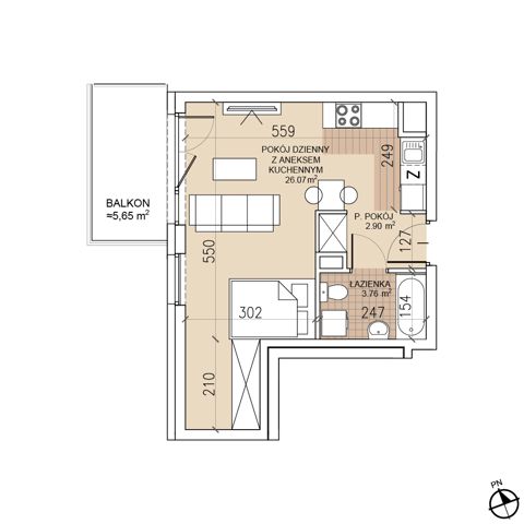 Plan 1 pok. 33m²