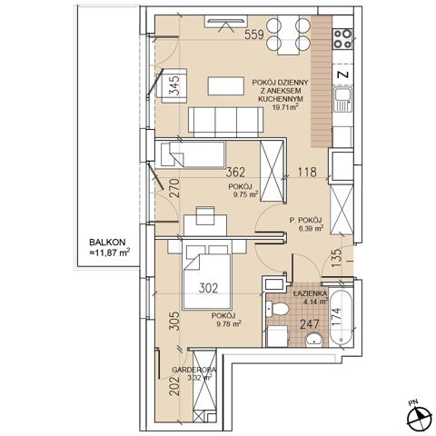 Plan 3 pok. 53m²