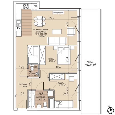 Plan 3 pok. 64m²