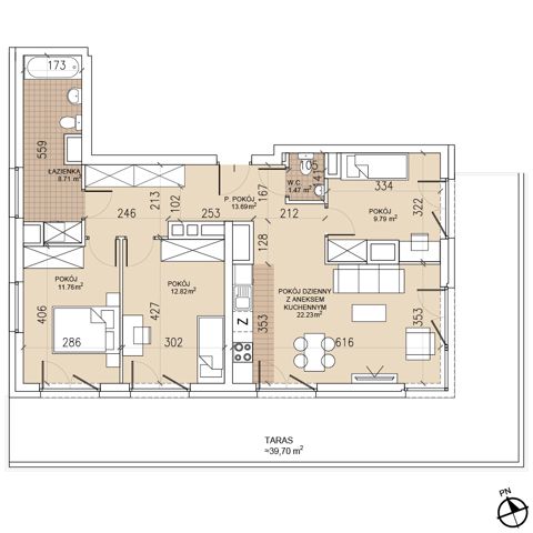 Plan 4 pok. 80m²