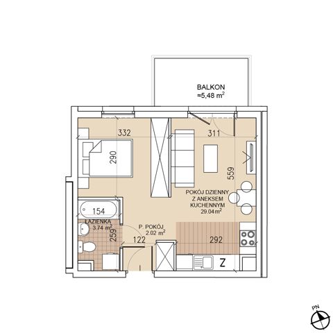 Plan 1 pok. 35m²