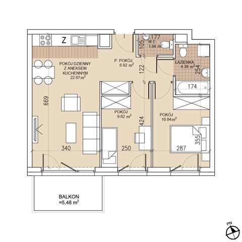 Plan 3 pok. 56m²