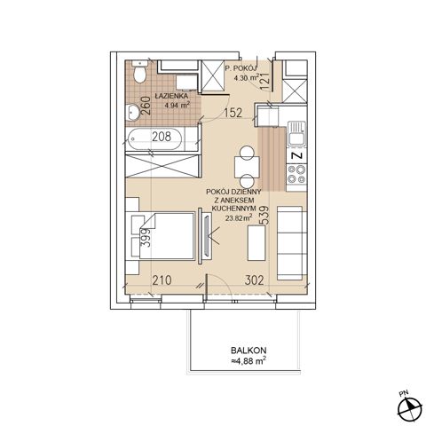 Plan 1 pok. 33m²