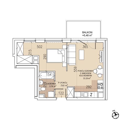 Plan 1 pok. 39m²