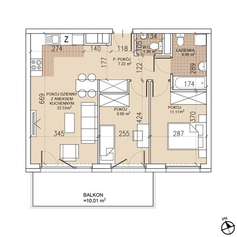 Plan 3 pok. 57m²