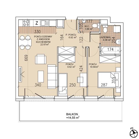 Plan 3 pok. 56m²