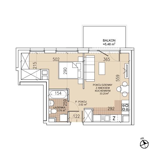 Plan 1 pok. 39m²