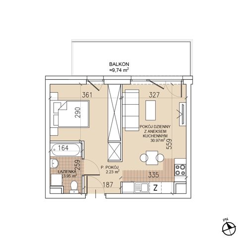 Plan 1 pok. 37m²