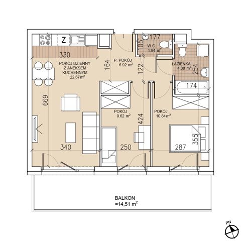 Plan 3 pok. 56m²